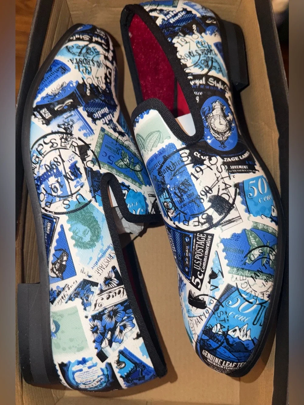 Men's Blue Print stamp theme Slip-On Loafers Meijiana size 8